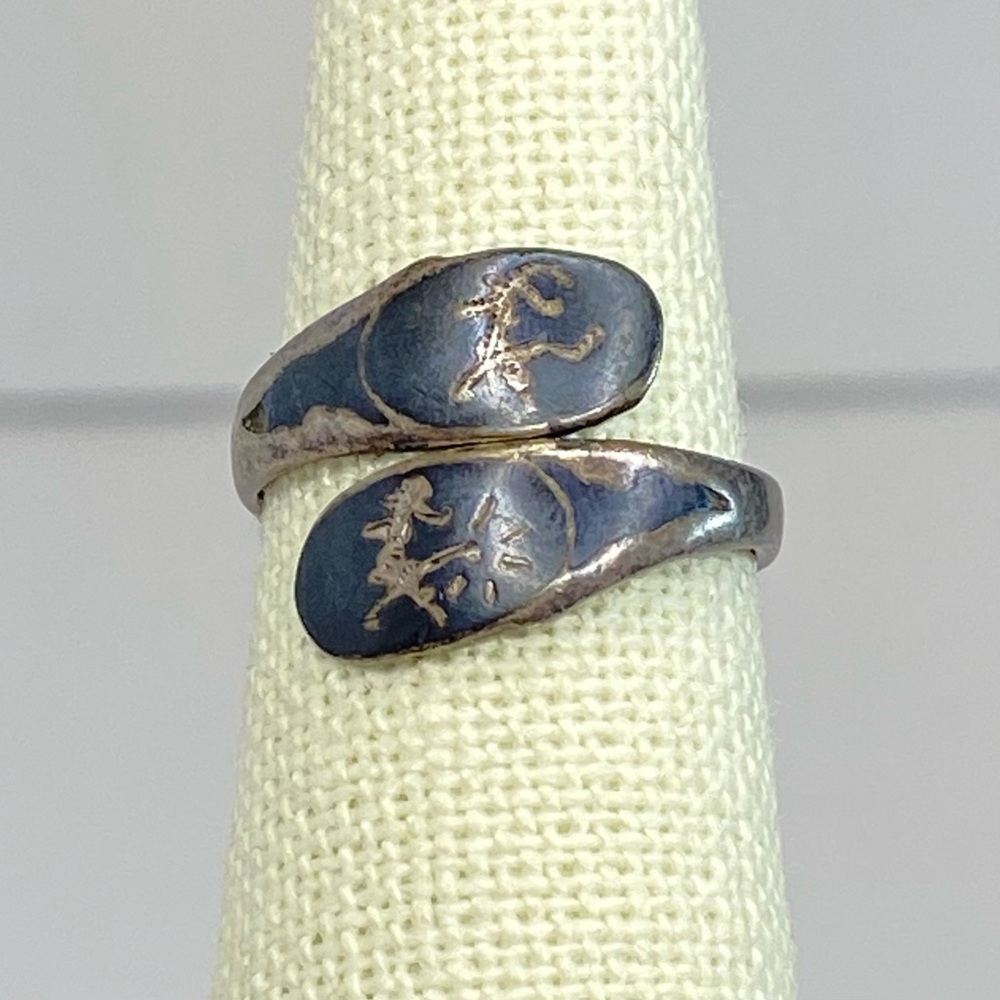 Vintage Siam Sterling Silver 925 Wrap Ring Dancers‎ Adjustable Size 5.75